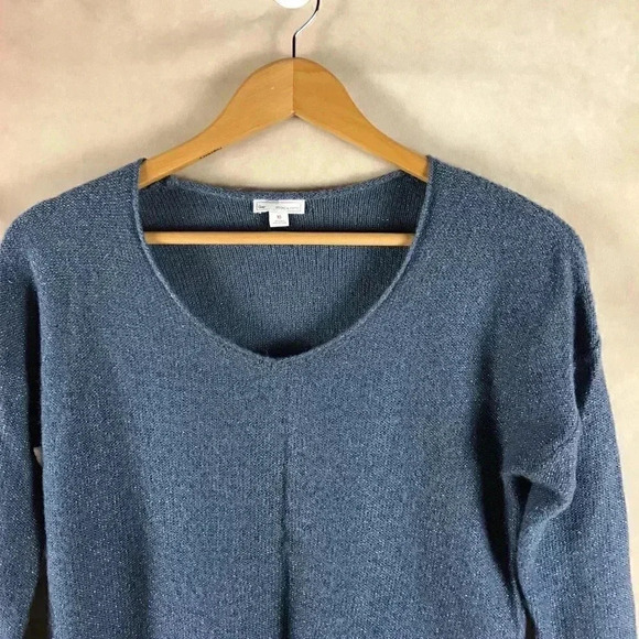 GAP Blue Metallic Hi-Low Wool Blend V-neck Sweater XS - Picture 3 of 6
